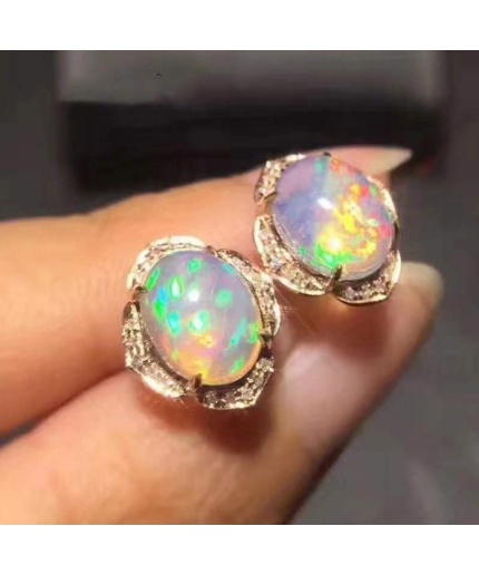 Natural Opal Studs Earrings, 925 Sterling Silver, Opal Studs Earrings, Earrings, Opal Earrings, Luxury Earrings, Oval Stone Earrings | Save 33% - Rajasthan Living