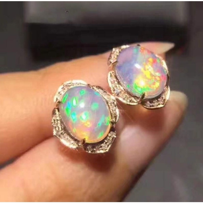 Natural Opal Studs Earrings, 925 Sterling Silver, Opal Studs Earrings, Earrings, Opal Earrings, Luxury Earrings, Oval Stone Earrings | Save 33% - Rajasthan Living 5