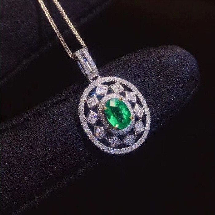 Natural Emerald Pendant, Engagement Pendent, Emerald Silver Pendent, Woman Pendant, Pendant Necklace, Luxury Pendent, Oval Cut Stone Pendent | Save 33% - Rajasthan Living 8