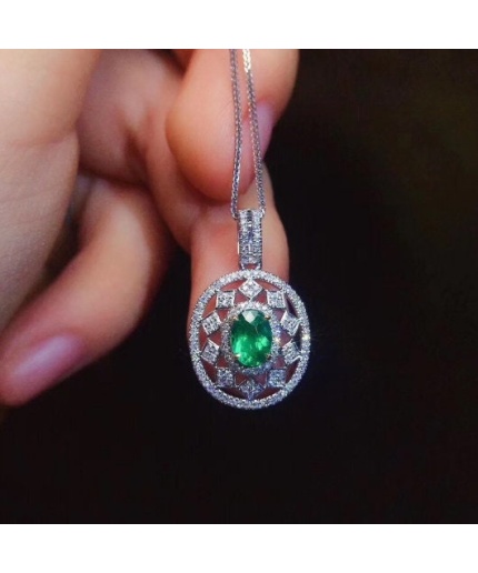 Natural Emerald Pendant, Engagement Pendent, Emerald Silver Pendent, Woman Pendant, Pendant Necklace, Luxury Pendent, Oval Cut Stone Pendent | Save 33% - Rajasthan Living