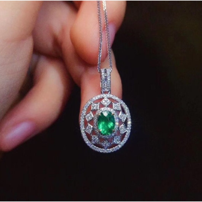 Natural Emerald Pendant, Engagement Pendent, Emerald Silver Pendent, Woman Pendant, Pendant Necklace, Luxury Pendent, Oval Cut Stone Pendent | Save 33% - Rajasthan Living 5