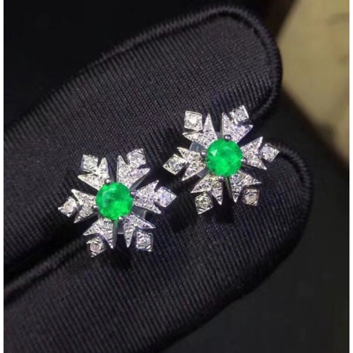 Natural Emerald Stud Earrings, 925 Sterling Silver, Emerald Stud Earrings, Emerald Silver Earrings Luxury Earrings, Round Cut Stone Earrings | Save 33% - Rajasthan Living 6