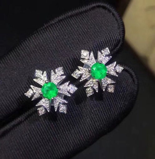 Natural Emerald Stud Earrings, 925 Sterling Silver, Emerald Stud Earrings, Emerald Silver Earrings Luxury Earrings, Round Cut Stone Earrings | Save 33% - Rajasthan Living 9