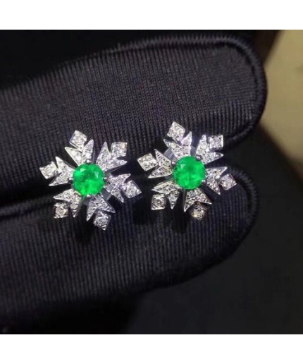Natural Emerald Stud Earrings, 925 Sterling Silver, Emerald Stud Earrings, Emerald Silver Earrings Luxury Earrings, Round Cut Stone Earrings | Save 33% - Rajasthan Living