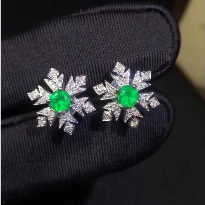 Natural Emerald Stud Earrings, 925 Sterling Silver, Emerald Stud Earrings, Emerald Silver Earrings Luxury Earrings, Round Cut Stone Earrings | Save 33% - Rajasthan Living 5