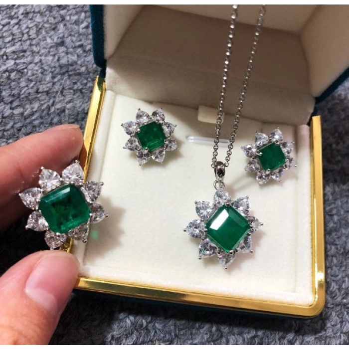 Emerald Pandent Set, Engagement Jewelry Set, Emerald Jewelry Set, Wedding Pendent, Luxury Pendent, Square Cut Stone Pendent | Save 33% - Rajasthan Living 6