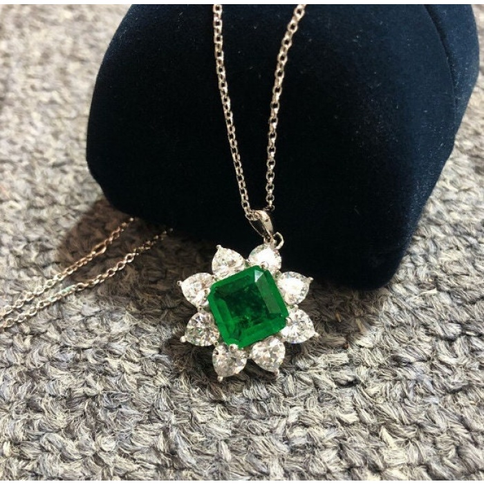Emerald Pandent Set, Engagement Jewelry Set, Emerald Jewelry Set, Wedding Pendent, Luxury Pendent, Square Cut Stone Pendent | Save 33% - Rajasthan Living 8