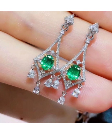 Natural Emerald Drop Earrings, 925 Sterling Silver, Emerald Drop Earrings, Emerald Silver Earrings, Luxury Earrings, Oval Cut Stone Earring | Save 33% - Rajasthan Living 3