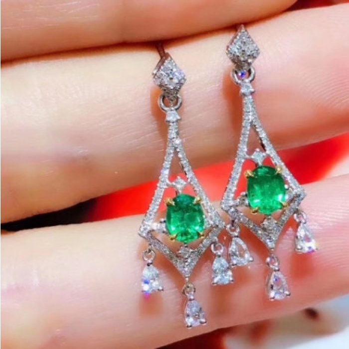 Natural Emerald Drop Earrings, 925 Sterling Silver, Emerald Drop Earrings, Emerald Silver Earrings, Luxury Earrings, Oval Cut Stone Earring | Save 33% - Rajasthan Living 7