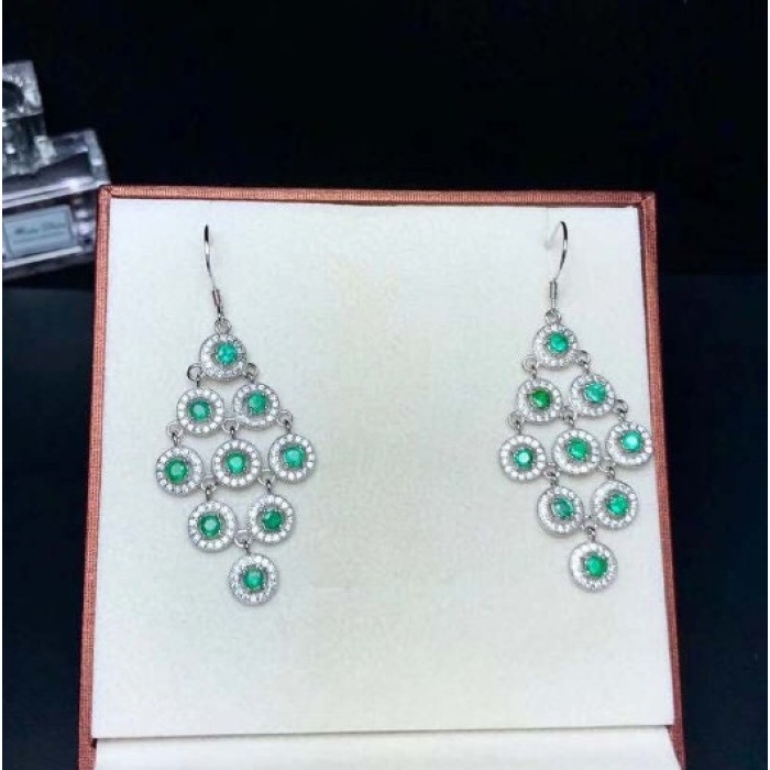 Natural Emerald Drop Earrings, 925 Sterling Silver, Emerald Drop Earrings, Emerald Silver Earrings, Luxury Earrings, Round Cut Stone Earring | Save 33% - Rajasthan Living 12