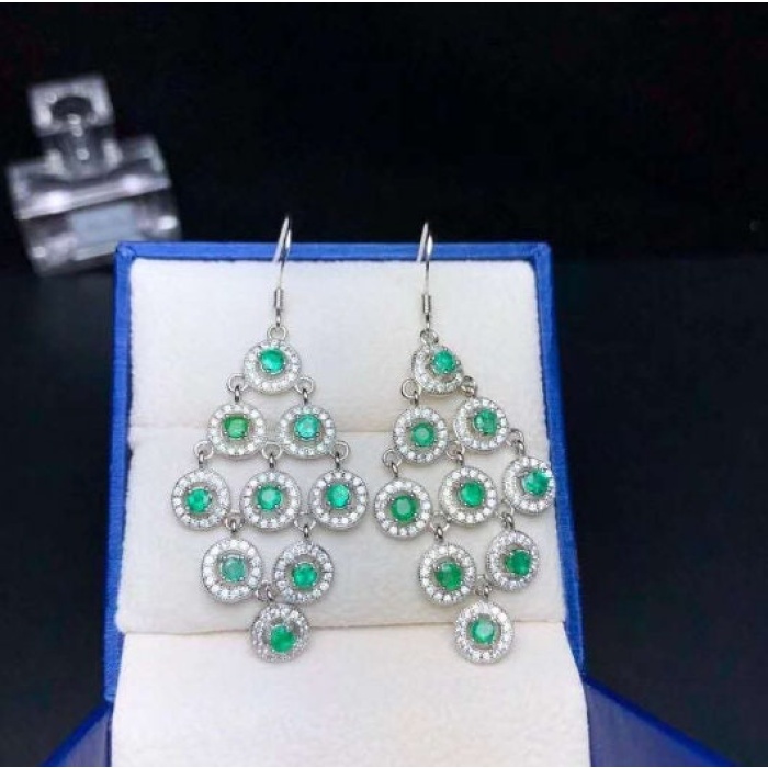 Natural Emerald Drop Earrings, 925 Sterling Silver, Emerald Drop Earrings, Emerald Silver Earrings, Luxury Earrings, Round Cut Stone Earring | Save 33% - Rajasthan Living 10