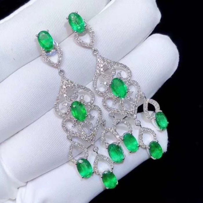 Natural Emerald Drop Earrings, 925 Sterling Silver, Emerald Drop Earrings, Emerald Silver Earrings, Luxury Earrings, Oval Cut Stone Earring | Save 33% - Rajasthan Living 8