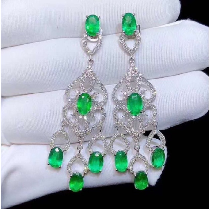 Natural Emerald Drop Earrings, 925 Sterling Silver, Emerald Drop Earrings, Emerald Silver Earrings, Luxury Earrings, Oval Cut Stone Earring | Save 33% - Rajasthan Living 9