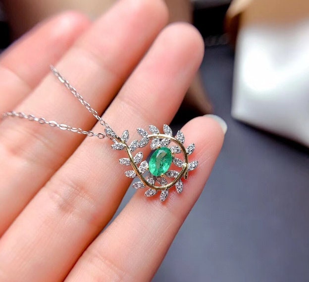 Natural Emerald Pendant, Engagement Pendent, Emerald Silver Pendent, Woman Pendant, Pendant Necklace, Luxury Pendent, Oval Cut Stone Pendent | Save 33% - Rajasthan Living 13