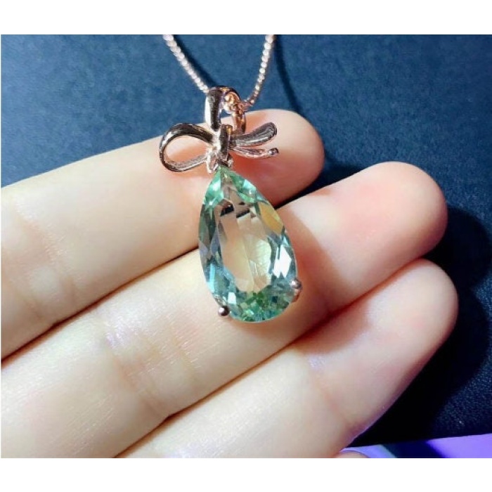 Green Amethyst Pendant, Engagement Pendent, Silver Amethyst Pendent, Woman Pendant, Pendant Necklace, Luxury Pendent, Pear Cut Stone Pendent | Save 33% - Rajasthan Living 5