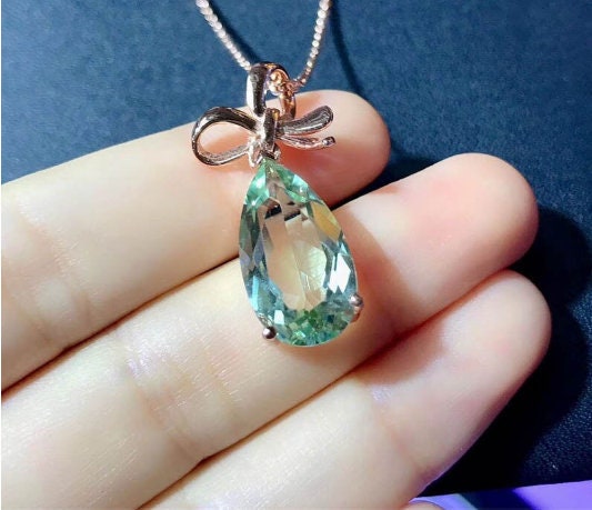 Green Amethyst Pendant, Engagement Pendent, Silver Amethyst Pendent, Woman Pendant, Pendant Necklace, Luxury Pendent, Pear Cut Stone Pendent | Save 33% - Rajasthan Living 11