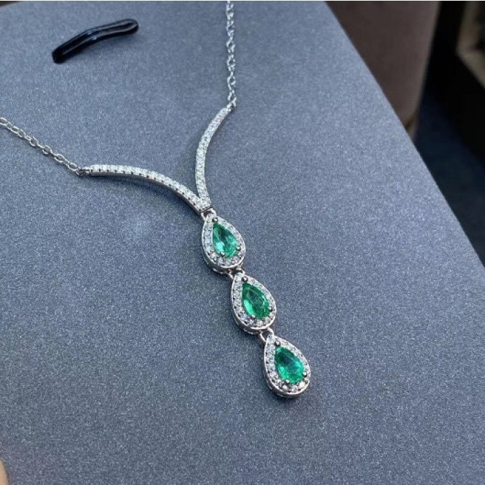 Natural Emerald Pendant, Engagement Pendent, Emerald Silver Pendent, Woman Pendant, Pendant Necklace, Luxury Pendant Pear Cut Stone Pendent | Save 33% - Rajasthan Living 8