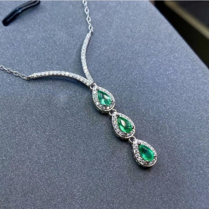 Natural Emerald Pendant, Engagement Pendent, Emerald Silver Pendent, Woman Pendant, Pendant Necklace, Luxury Pendant Pear Cut Stone Pendent | Save 33% - Rajasthan Living 7