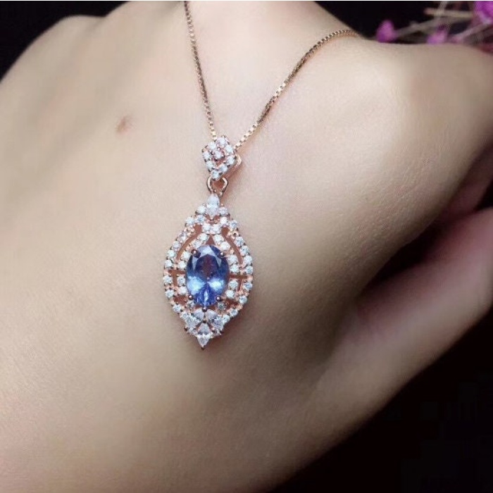 Natural Tanzanite Pendant, Engagement Pendent, Tanzanite Silver Pendent, Woman Pendant, Pendant Necklace, Luxury Pendent, Oval Cut Pendent | Save 33% - Rajasthan Living 6
