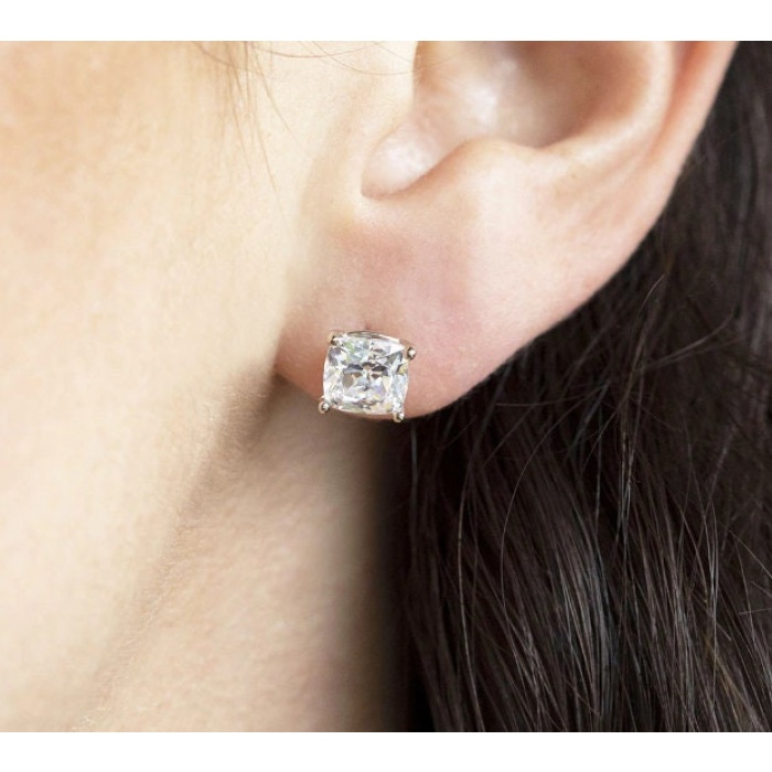 Moissanite Studs Earrings, 925 Sterling Silver, Studs Earrings, Earrings, Moissanite Earrings, Luxury Earrings, Cushion Cut Stone Earrings | Save 33% - Rajasthan Living 7