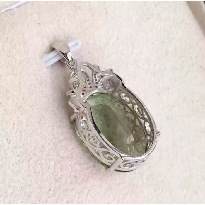 Green Amethyst Pendant, Engagement Pendent, Silver Amethyst Pendent, Woman Pendant, Pendant Necklace, Luxury Pendent, Oval Cut Stone Pendent | Save 33% - Rajasthan Living 9