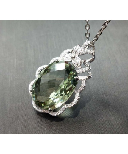 Green Amethyst Pendant, Engagement Pendent, Silver Amethyst Pendent, Woman Pendant, Pendant Necklace, Luxury Pendent, Oval Cut Stone Pendent | Save 33% - Rajasthan Living 3