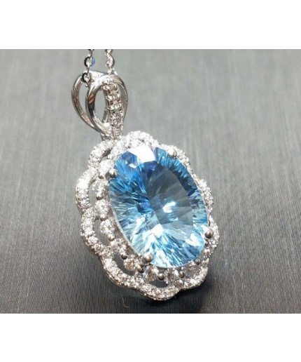Natural Blue Topaz Pendant, Engagement Blue Topaz Silver Pendent, Woman Pendant, Pendant Necklace, Luxury Pendent, Oval Cut Stone Pendent | Save 33% - Rajasthan Living 3