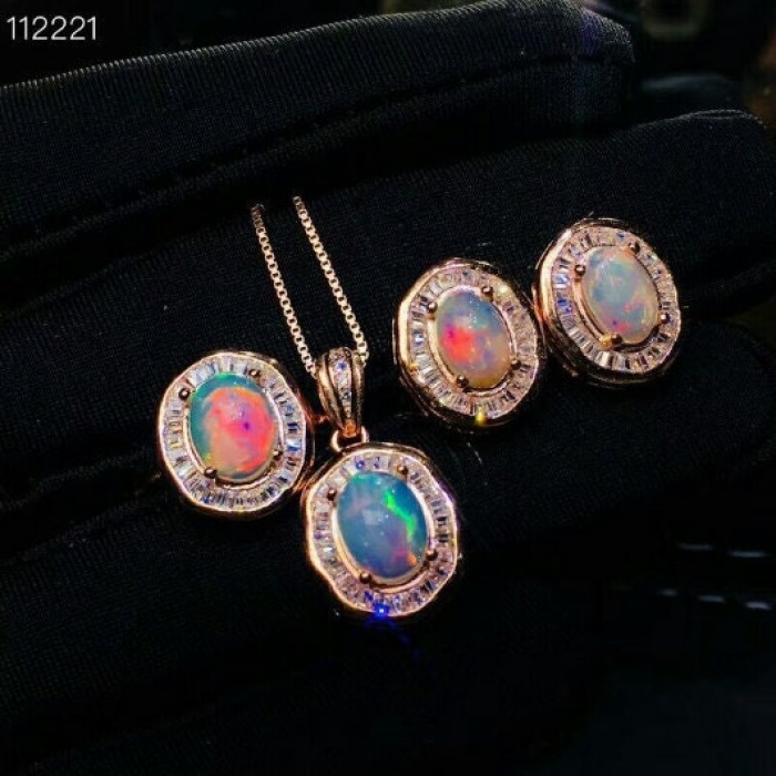 Natural Fire Opal Jewelry Set, Engagement Ring, Opal Jewellery Set,Woman Pendant, Opal Necklace, Luxury Pendent, Oval Cut Stone Pendent | Save 33% - Rajasthan Living 6