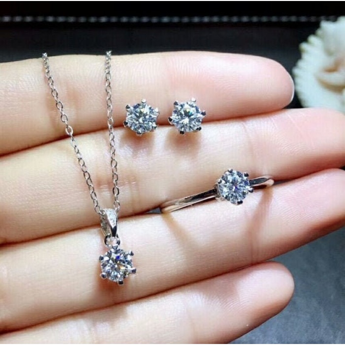 Natural Moissanite Jewelry Set, Engagement Ring, Moissanite Jewelry, Women Pendant, Moissanite Necklace, Luxury Pendant, Round Cut Stone | Save 33% - Rajasthan Living 6