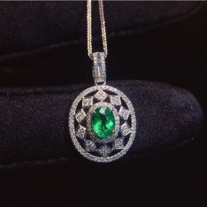 Natural Emerald Pendant, Engagement Pendent, Emerald Silver Pendent, Woman Pendant, Pendant Necklace, Luxury Pendent, Oval Cut Stone Pendent | Save 33% - Rajasthan Living 7