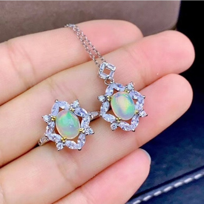 Natural Fire Opal Jewelry Set, Engagement Ring, Opal Jewellery Set,Woman Pendant, Opal Necklace, Luxury Pendent, Oval Cut Stone Pendent | Save 33% - Rajasthan Living 8