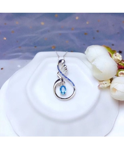 Natural Blue Topaz Pendant, Engagement Blue Topaz Silver Pendent, Woman Pendant, Pendant Necklace, Luxury Pendent, Oval Cut Stone Pendent | Save 33% - Rajasthan Living 3