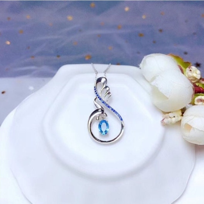 Natural Blue Topaz Pendant, Engagement Blue Topaz Silver Pendent, Woman Pendant, Pendant Necklace, Luxury Pendent, Oval Cut Stone Pendent | Save 33% - Rajasthan Living 6