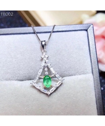 Natural Emerald Pendant, Engagement Pendent, Emerald Silver Pendent, Woman Pendant, Pendant Necklace, Luxury Pendent, Oval Cut Stone Pendent | Save 33% - Rajasthan Living 3