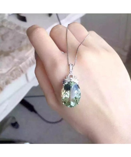 Green Amethyst Pendant, Engagement Pendent, Silver Amethyst Pendent, Woman Pendant, Pendant Necklace, Luxury Pendent, Oval Cut Stone Pendent | Save 33% - Rajasthan Living