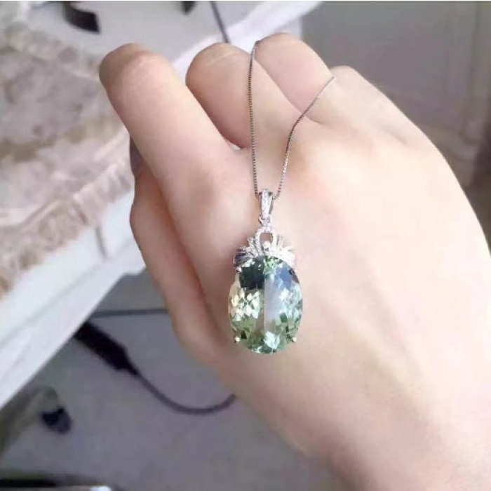 Green Amethyst Pendant, Engagement Pendent, Silver Amethyst Pendent, Woman Pendant, Pendant Necklace, Luxury Pendent, Oval Cut Stone Pendent | Save 33% - Rajasthan Living 5