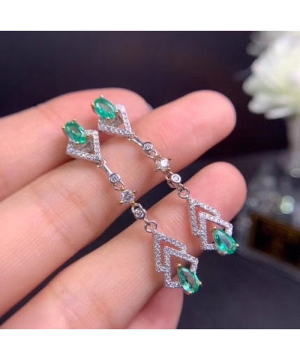 Natural Emerald Drop Earrings, 925 Sterling Silver, Emerald Drop Earrings, Emerald Silver Earrings, Luxury Earrings, Oval Cut Stone Earrings | Save 33% - Rajasthan Living 3