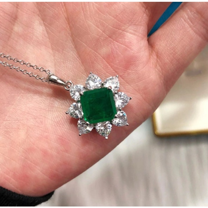 Emerald Pandent Set, Engagement Jewelry Set, Emerald Jewelry Set, Wedding Pendent, Luxury Pendent, Square Cut Stone Pendent | Save 33% - Rajasthan Living 9