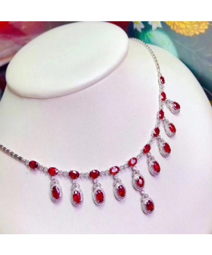 Ruby Necklace, Engagement Necklace, Ruby Silver Necklace, Woman Necklace, Pendant Necklace, Luxury Necklace, Oval Cut Stone Necklace | Save 33% - Rajasthan Living