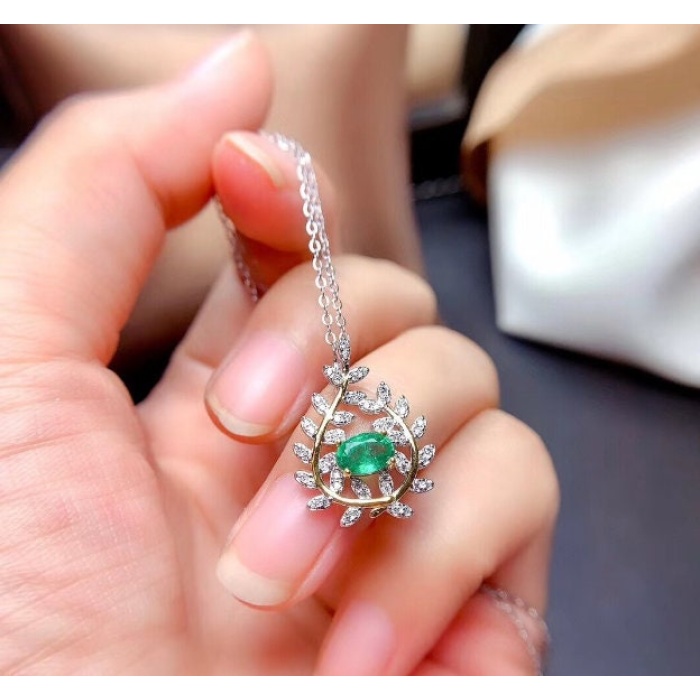 Natural Emerald Pendant, Engagement Pendent, Emerald Silver Pendent, Woman Pendant, Pendant Necklace, Luxury Pendent, Oval Cut Stone Pendent | Save 33% - Rajasthan Living 5