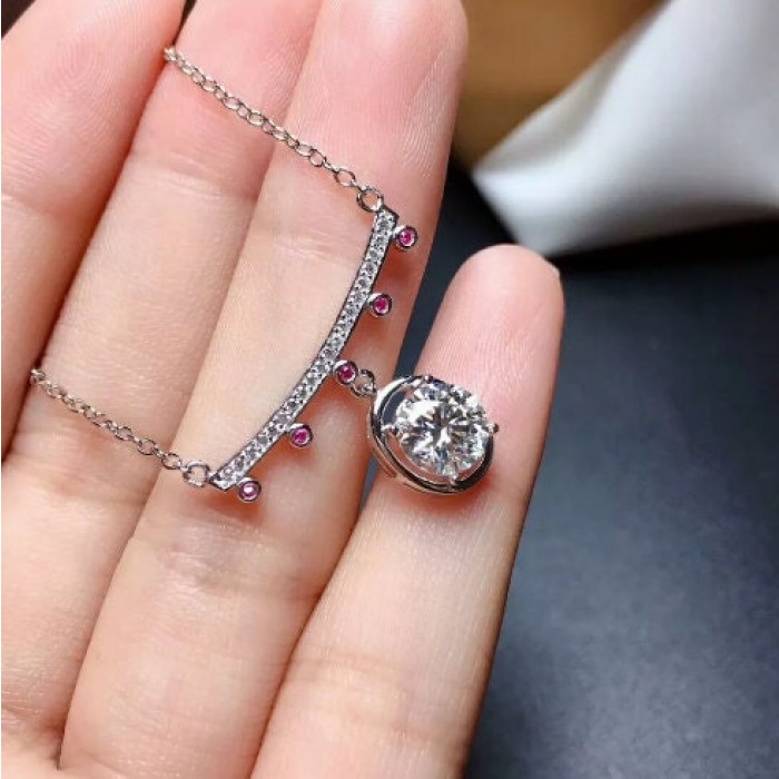 Moissanite Pendant, Engagement Pendent, Moissanite Silver Pendent, Woman Pendant, Pendant Necklace, Luxury Pendent, Round Cut Pendent | Save 33% - Rajasthan Living 9