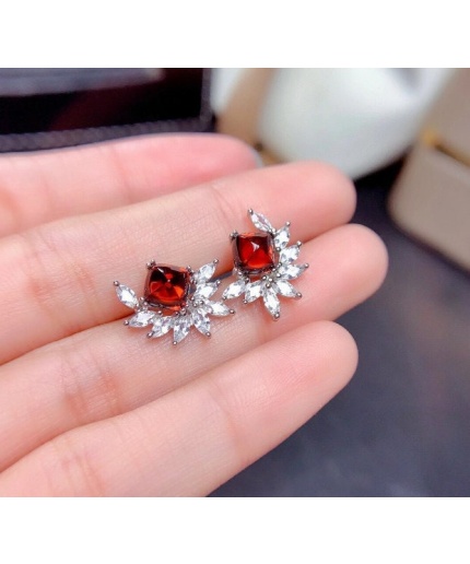 Natural Garnet Studs Earrings, 925 Sterling Silver, Garnet Studs Earrings, Earrings, Garnet Earrings, Luxury Earrings, Princess Cut Stone | Save 33% - Rajasthan Living 3