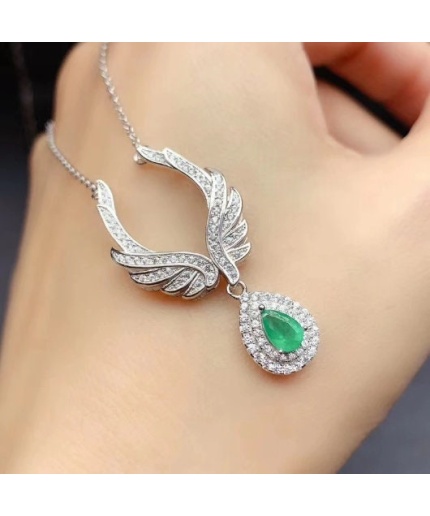 Natural Emerald Pendant, Engagement Pendant, Emerald Silver Pendent, Woman Pendant, Pendant Necklace, Luxury Pendent, Pear Cut Stone Pendent | Save 33% - Rajasthan Living 3