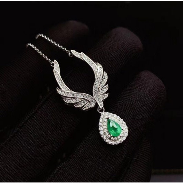 Natural Emerald Pendant, Engagement Pendant, Emerald Silver Pendent, Woman Pendant, Pendant Necklace, Luxury Pendent, Pear Cut Stone Pendent | Save 33% - Rajasthan Living 7