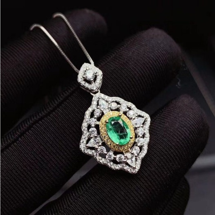 Natural Emerald Pendant, Engagement Pendant, Emerald Silver Pendent, Woman Pendant, Pendant Necklace, Luxury Pendent, Oval Cut Stone Pendent | Save 33% - Rajasthan Living 9