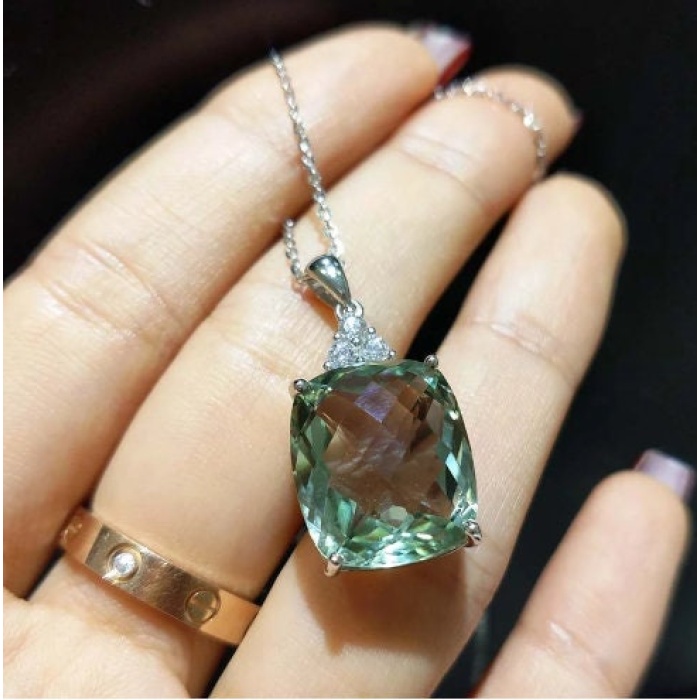 Natural Green Amethyst Jewelry Set, Engagement Ring, Green Amethyst Jewellery Set, Woman Pendant, Luxury Pendent, Cushion Cut Stone Pendent | Save 33% - Rajasthan Living 10