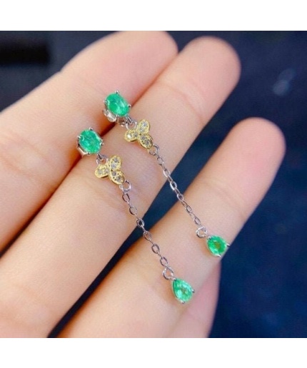 Natural Emerald Drop Earrings, 925 Sterling Silver, Emerald Drop Earrings, Emerald Silver Earrings, Luxury Earrings, Oval Cut Stone Earrings | Save 33% - Rajasthan Living