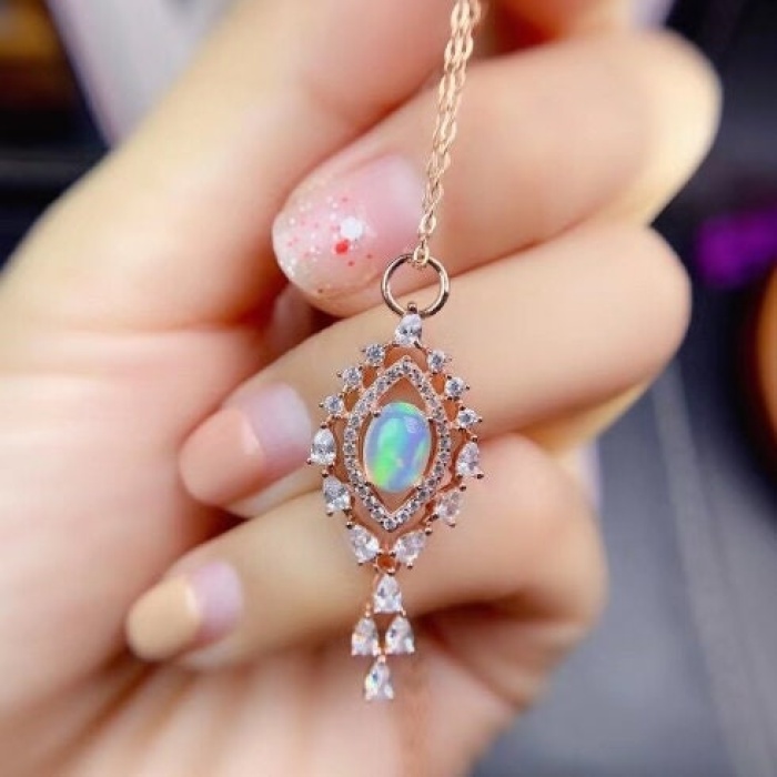 Natural Fire Opal Pendant, Engagement Pendent, Fire Opal Silver Pendent, Woman Pendant, Pendant Necklace, Luxury Pendent, Oval Pendent | Save 33% - Rajasthan Living 8