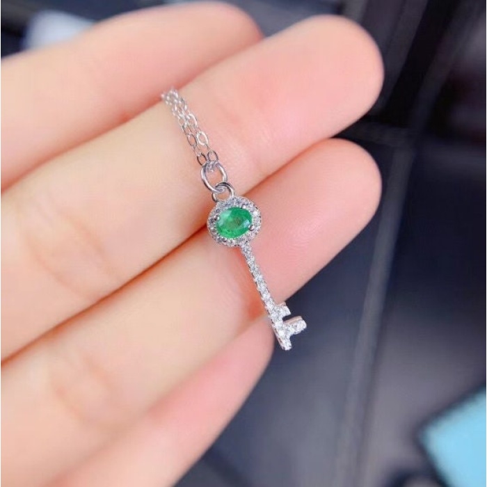Natural Emerald Pendant, Engagement Pendant, Emerald Silver Pendent, Woman Pendant, Pendant Necklace, Luxury Pendent, Oval Cut Stone Pendent | Save 33% - Rajasthan Living 7