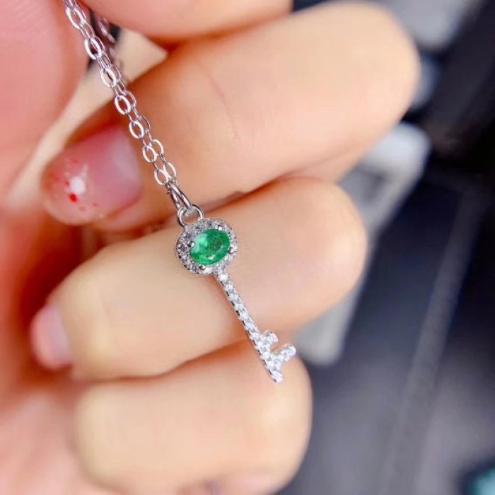 Natural Emerald Pendant, Engagement Pendant, Emerald Silver Pendent, Woman Pendant, Pendant Necklace, Luxury Pendent, Oval Cut Stone Pendent | Save 33% - Rajasthan Living 5